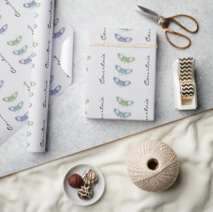 Papel De Presente Borboletas Azuis Verdes cinzas Personalizadas Aniv