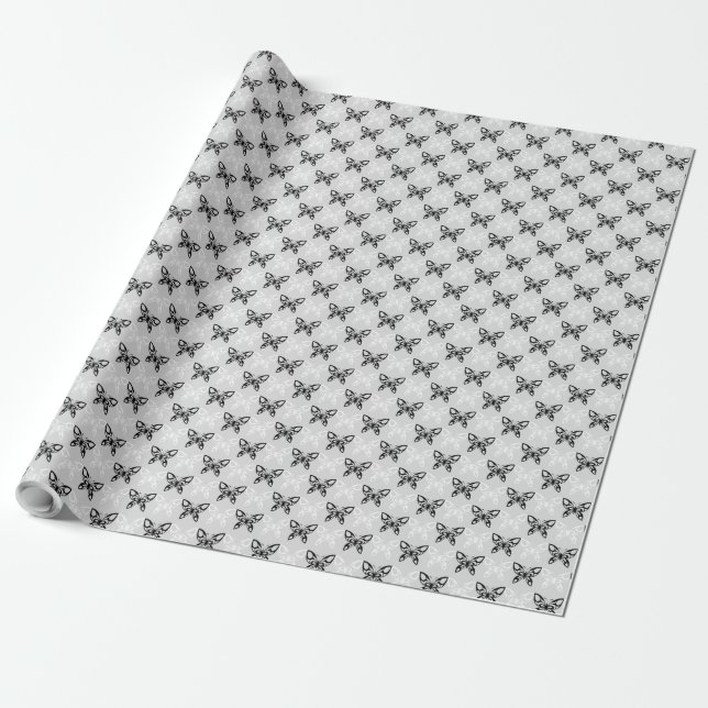 Papel De Presente Borboletas brancas e pretas (Desenrolado)