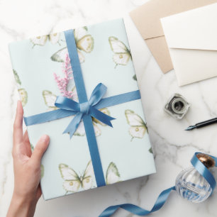 Papel De Presente Borboletas Brancas Verde Menta Aniversário