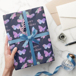 Papel De Presente Borboletas brilhantes Aniversário