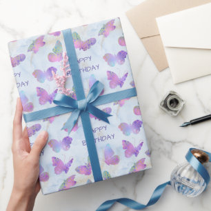 Papel De Presente Borboletas brilhantes no aniversário de Abstrato