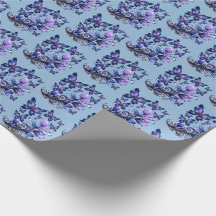 Papel De Presente Borboletas Cintilantes Cósmicas Padrão Azul