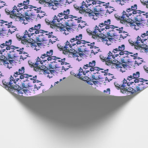 Papel De Presente Borboletas Cintilantes Cósmicas Padrão Rosa