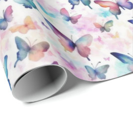 Papel De Presente Borboletas de Aquarela: Beleza Flutuante