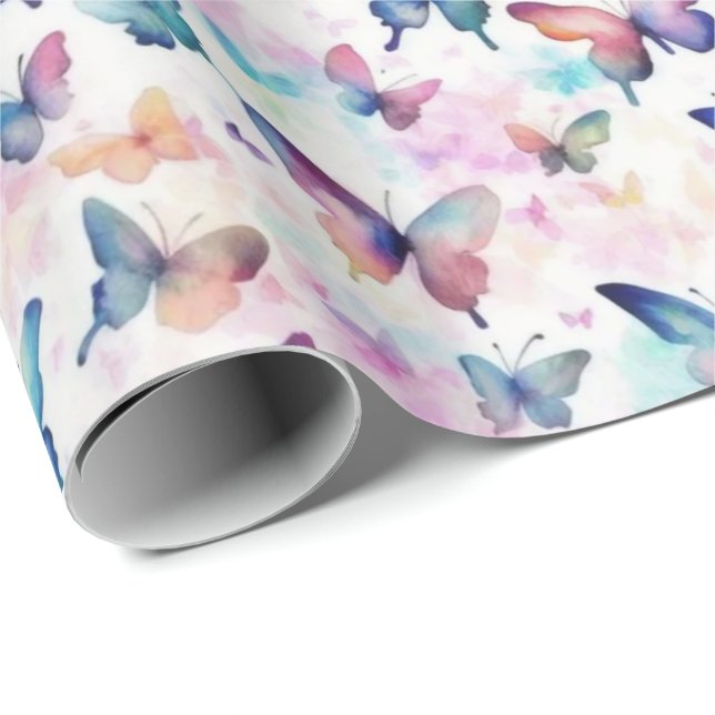 Papel De Presente Borboletas de Aquarela: Beleza Flutuante (Ponta do rolo)