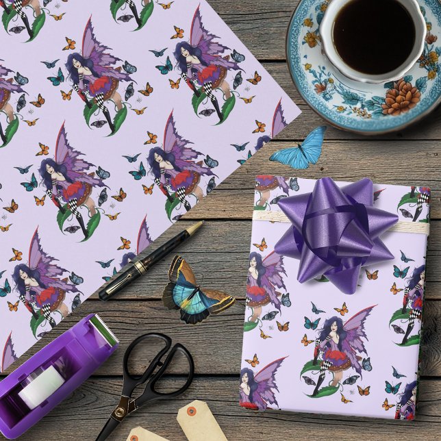 Papel De Presente Borboletas de Cogumelo de Leite Roxo (Criador carregado)