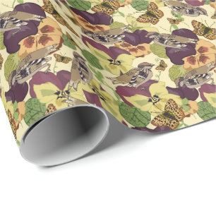 Papel De Presente Borboletas de flores e padrões sem costura de av