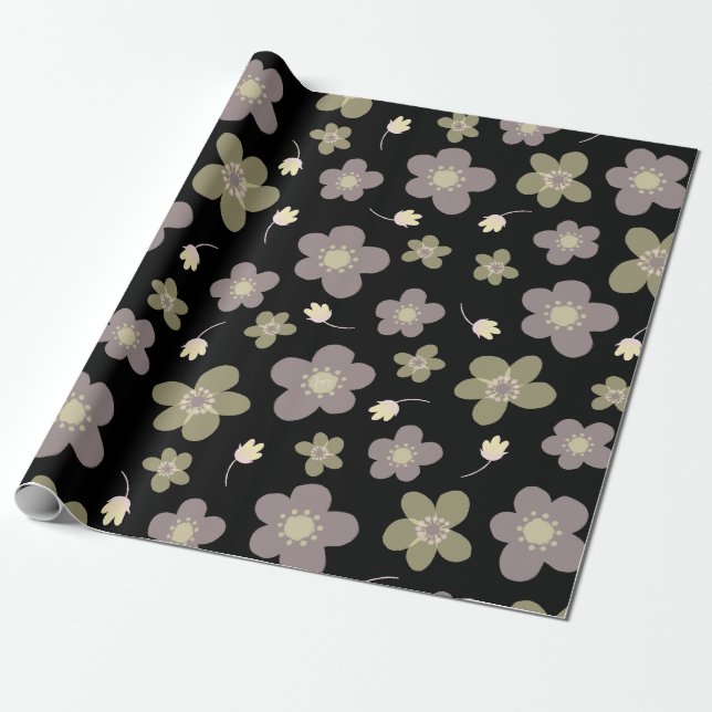 Papel De Presente Borboletas de púrpura e verde-oliva Floral em Pret (Desenrolado)