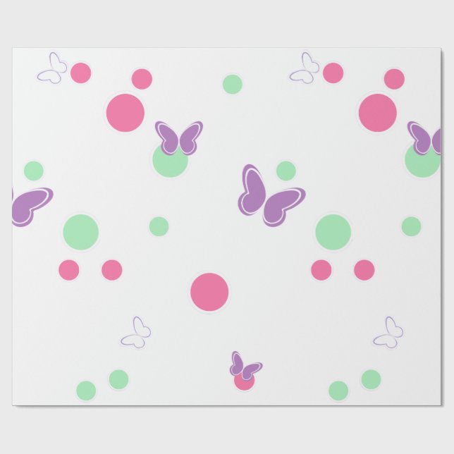 Papel De Presente borboletas doces e bolinhas (Aberto)