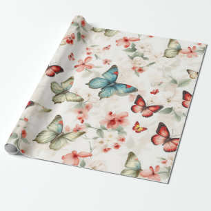 Papel De Presente Borboletas e flores