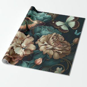 Papel De Presente Borboletas e flores design clássicas escuras