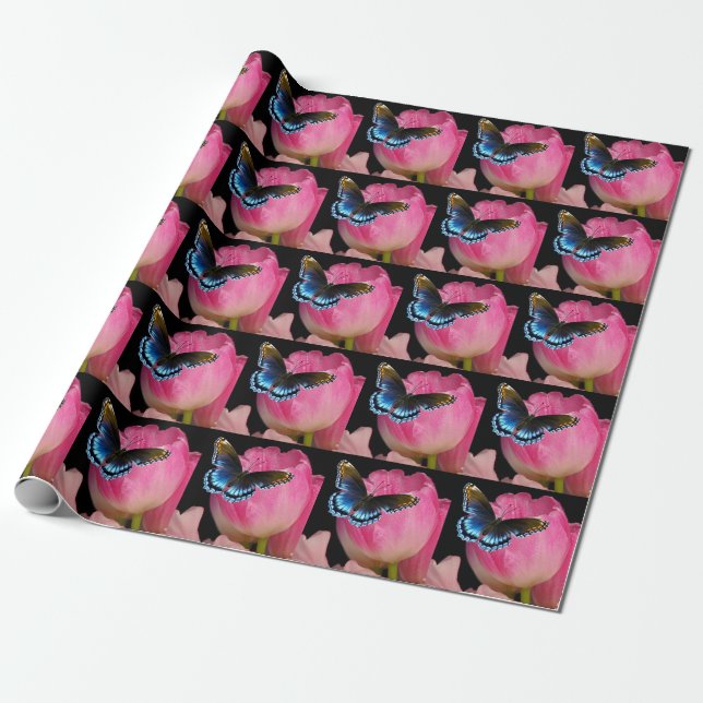Papel De Presente Borboletas e tulipas (Desenrolado)