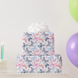 Papel De Presente Borboletas Feliz de Aniversário, Rosa-Rosa-Bonita