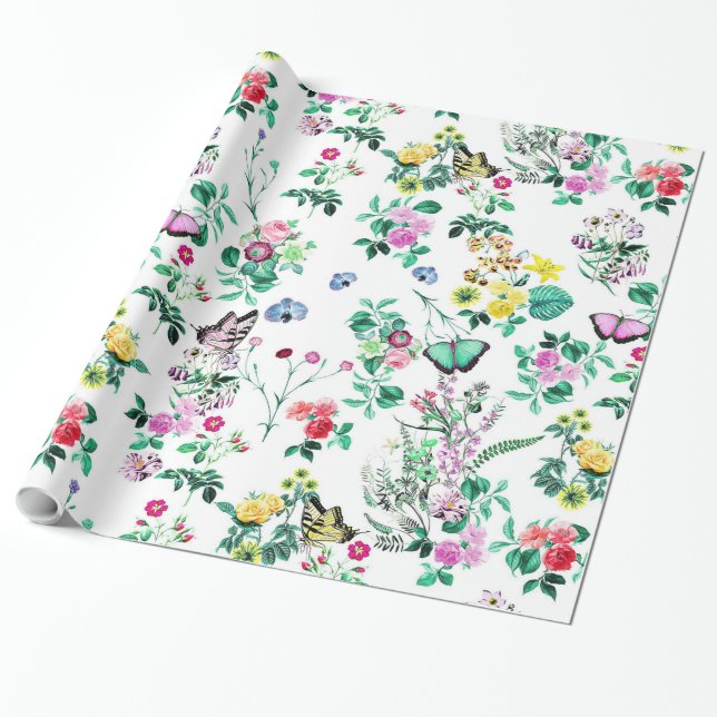 Papel de Presente Borboletas Florais (Desenrolado)