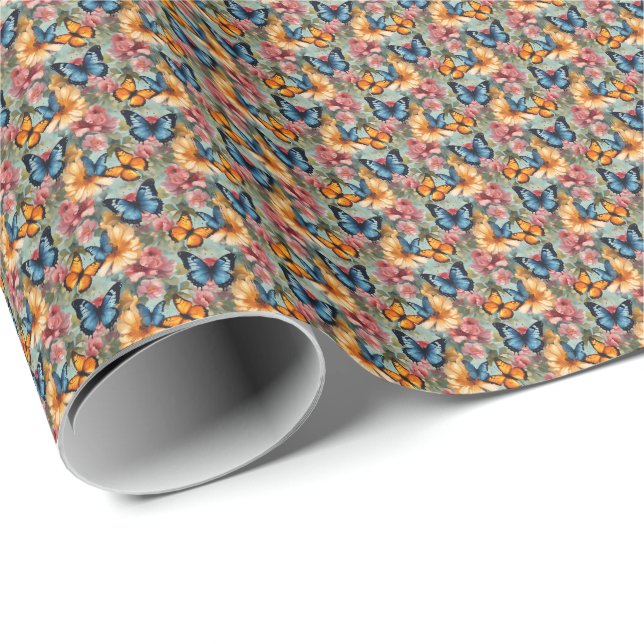 Papel De Presente Borboletas Impressionistas (Ponta do rolo)