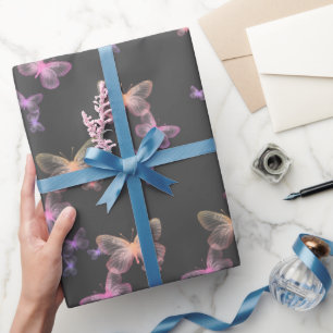 Papel De Presente Borboletas Iridescentes Sobre Cinza