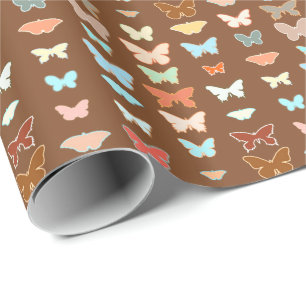 Papel De Presente Borboletas, marrom, turquesa e coral