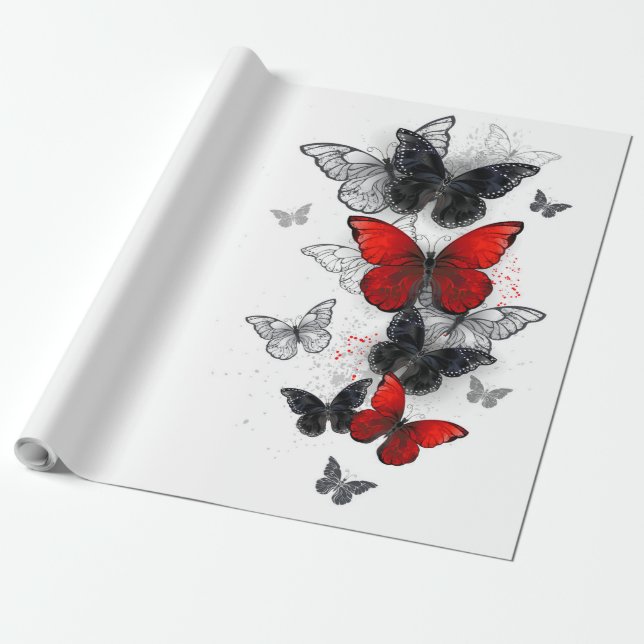 Papel De Presente Borboletas Negras e Vermelhas (Desenrolado)