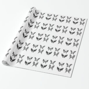 Papel De Presente Borboletas Pretas E Brancas