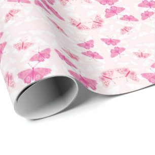 Papel De Presente Borboletas Rosa