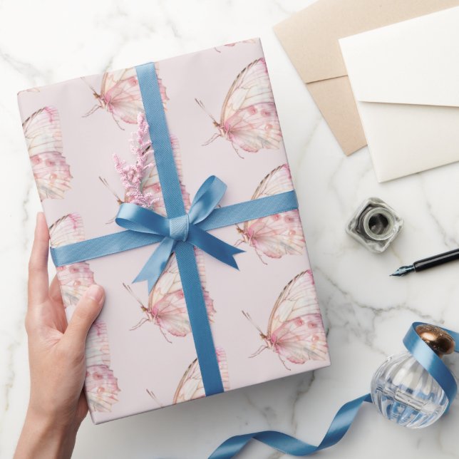 Papel De Presente Borboletas rosa bonito Aniversário (Presentear)