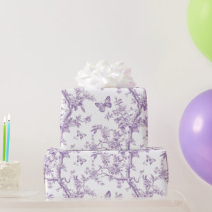 Papel De Presente Borboletas Roxas Casamento em Fundo Roxo