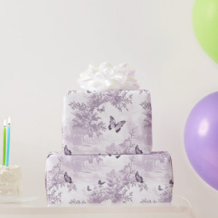 Papel De Presente Borboletas Roxas Casamento em Fundo Roxo