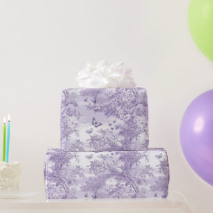 Papel De Presente Borboletas Roxas de Casamento em Fundo Roxo