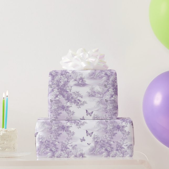 Papel De Presente Borboletas Roxas De Casamento Em Fundo Roxo (Presentes para festas)