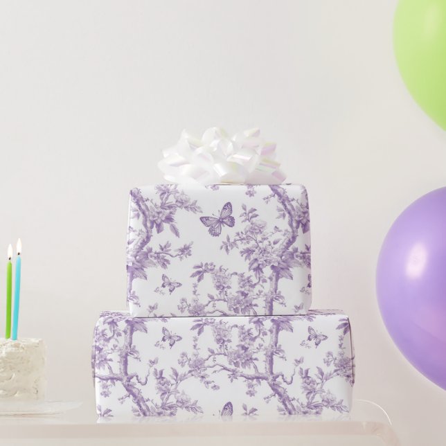 Papel De Presente Borboletas Roxas de Casamento em Fundo Roxo (Presentes para festas)