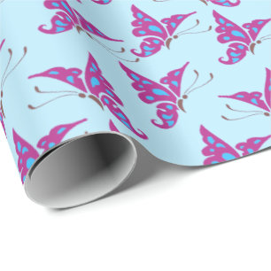 Papel De Presente Borboletas roxas em azul claro, Impressão de borbo