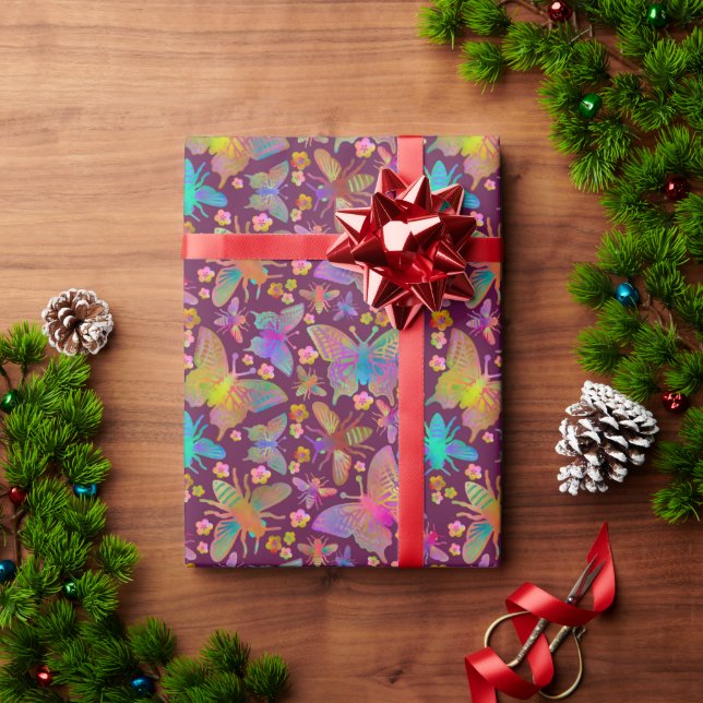Papel De Presente Borboletas sob uma lua da meia-noite (Presente de Natal)