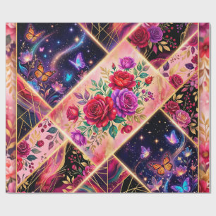 Papel De Presente Borboletas, Sonhos Florais & Elegância Dourada