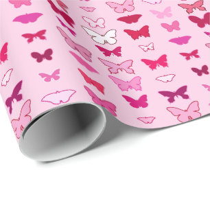 Papel De Presente Borboletas, tons de rosa e fúcsia