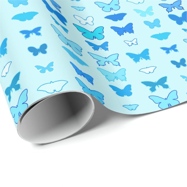 Papel De Presente Borboletas, turquesas, azuis e aquamarinas (Ponta do rolo)