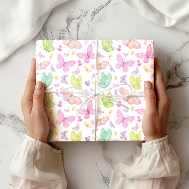 Papel De Presente Borboletas Voadoras Pastel Adoráveis (Criador carregado)
