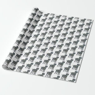 Papel De Presente Borda Cachorro Amarelo e Preto Grade Branca
