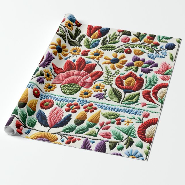 Papel De Presente Bordado Floral (Desenrolado)