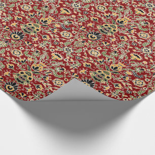 Papel De Presente Bordado Folk Amarelo, Verde, Preto em Vermelho Pro