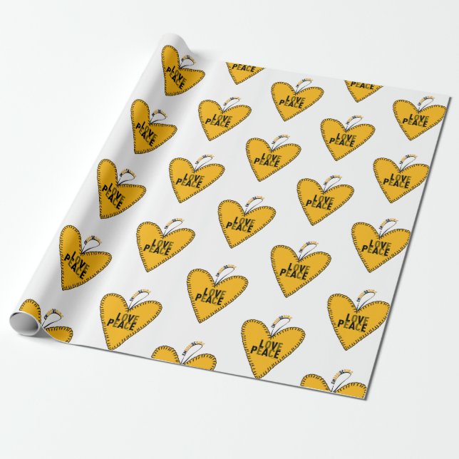 Papel De Presente Bordando Amor e Paz ・ Amarelo ・ (Desenrolado)