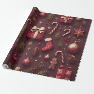 Papel De Presente Bordeaux Burgundy Natal