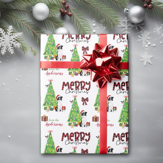 Papel De Presente Border Collie, Bird e Árvore de Natal (Criador carregado)