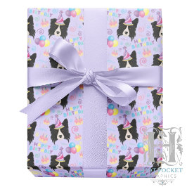 Papel De Presente Border Collie Birthday Gift Wrapping Paper Purple
