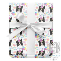 Border Collie Birthday Gift Wrapping Paper White