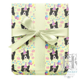 Papel De Presente Border Collie Birthday Gift Wrapping Paper Yellow