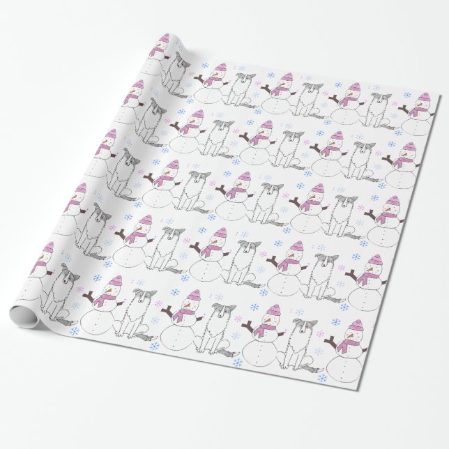 Papel De Presente Border collie e boneco de neve (Desenrolado)