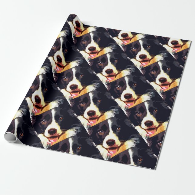Papel De Presente border collie roxo moderno (Desenrolado)