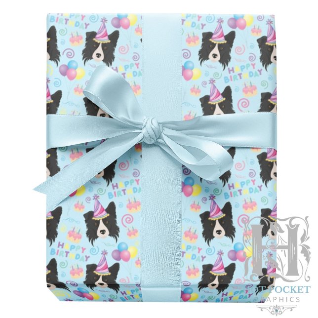 Papel De Presente Border Collie Wrapping Paper in Blue (Criador carregado)