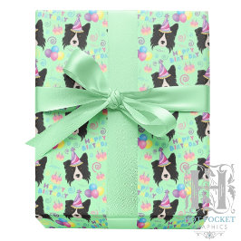 Papel De Presente Border Collie Wrapping Paper in Green
