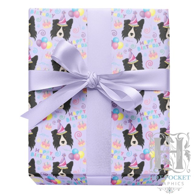 Papel De Presente Border Collie Wrapping Paper in Purple (Criador carregado)